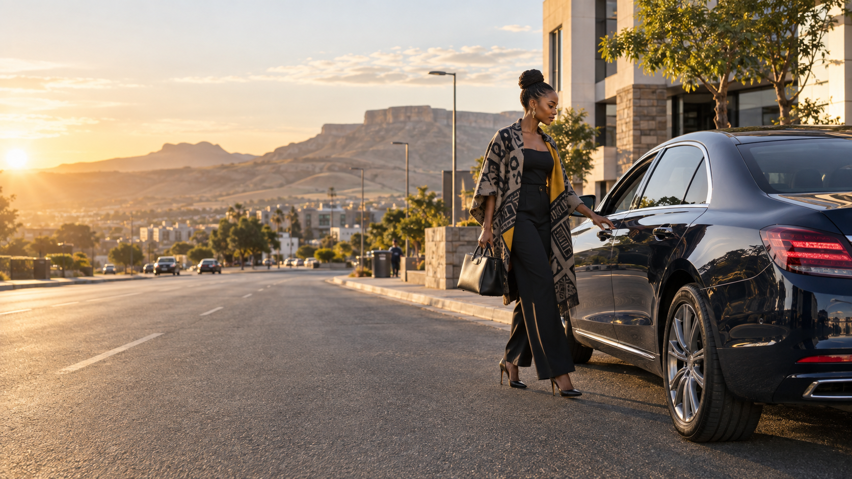 A LocalLift passenger meeting her ride in Maseru
